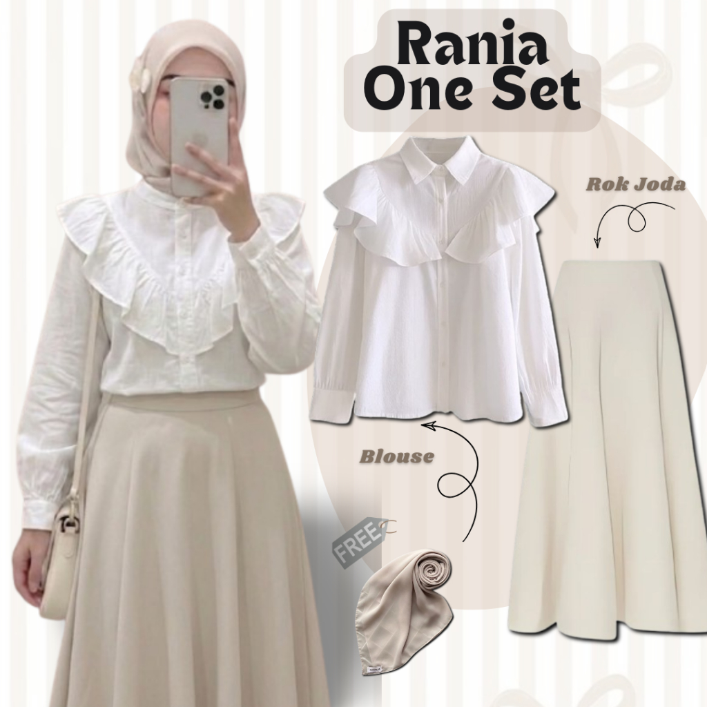 Setelan Remaja Perempuan ( Blouse , Rok susun, Hijab Bella Square) One Set Ootd Hijab