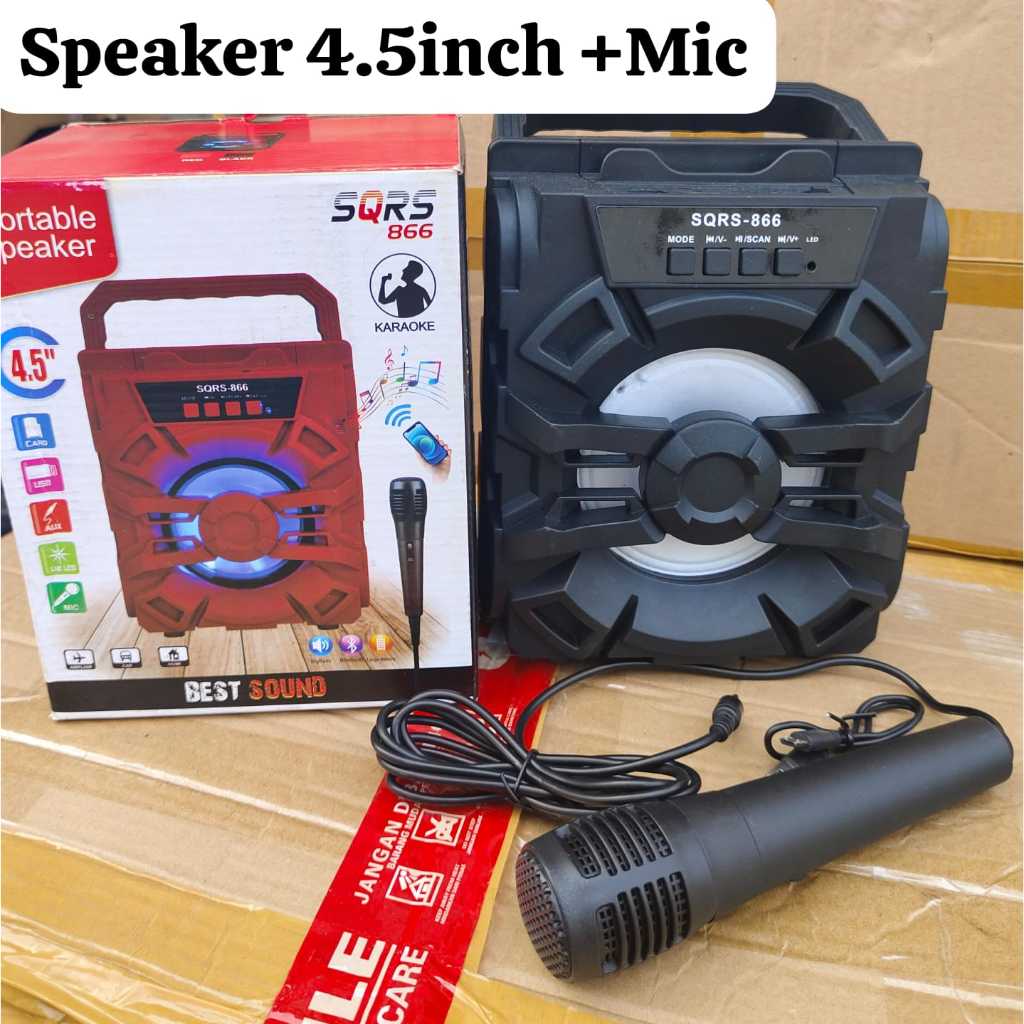 Speaker Karaoke Bluetooth Bass 4,5 inchi Gratis Mic Speaker Bluetooth Portable Karaoke SQRS 4,5inchi