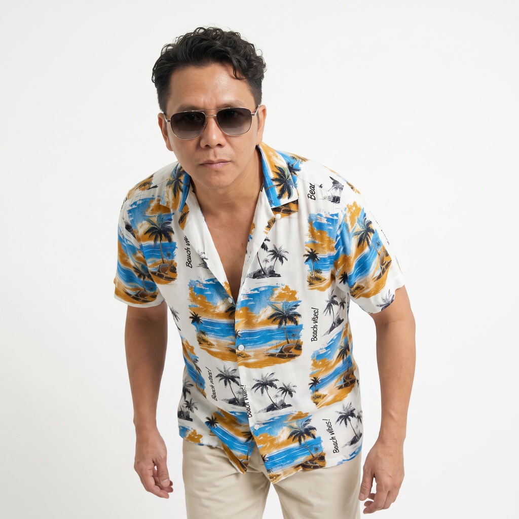 Kemeja Pria Pantai Hawai Lengan Pendek Hitam Putih | Baju Pantai Laki Laki - Unisex