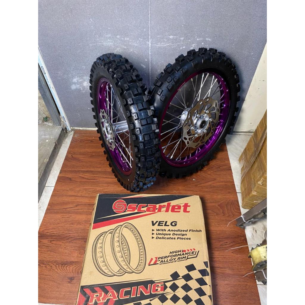 Paket Roda RBT KLX Ban Trabas Tromol KLX Velg Scarlet 160/185 Ring 17/16 Piringan +Gear