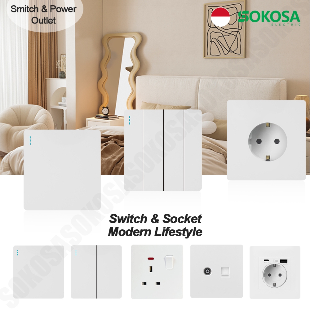 SOKOSA Saklar Stop Kontak Sakelar Saklar lampu Saklar Aesthetic Saklar Dinding Stop Kontak