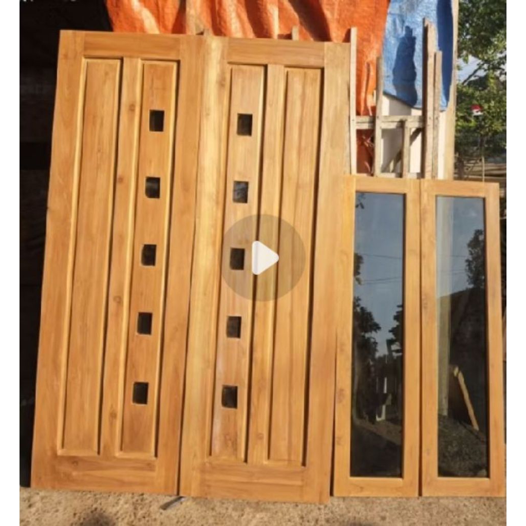 2 pintu kayu jati+2jendela kayu jati+kusen lengkap