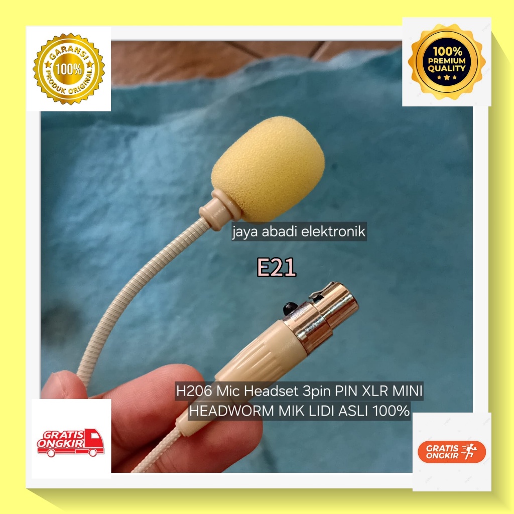 E21 MicrophoneCable length 100cm  H206 Mic Headset 3pin PIN XLR MINI HEADWORM MIK LIDI ASLI 100% Ban