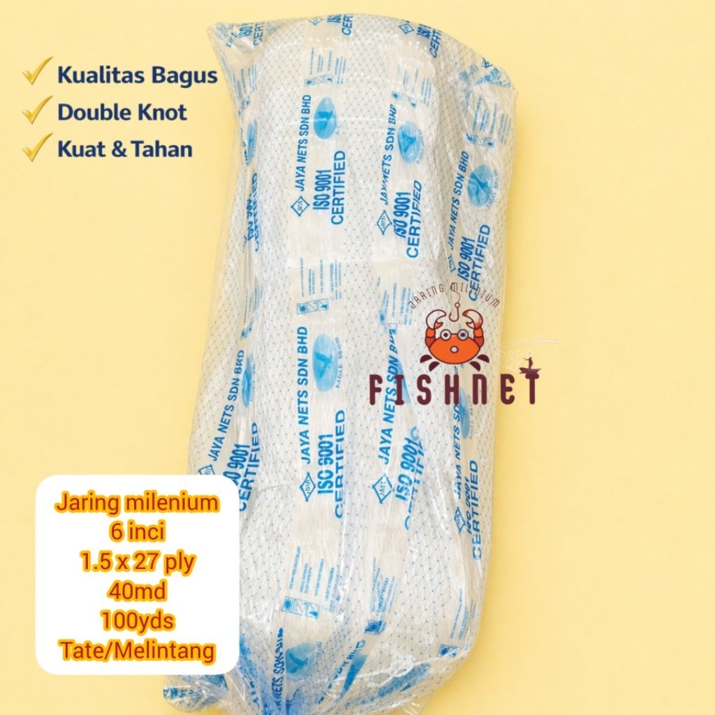 jaring milenium/jaring pintal/jaring ply/ 6inci 27ply 40md 100yds tate
