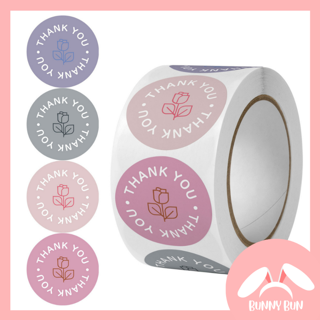 BUNNYBUN Stiker Terimakasih Stiker DIY Stiker Roll Motif Kartun Stiker Sovenir Hampers