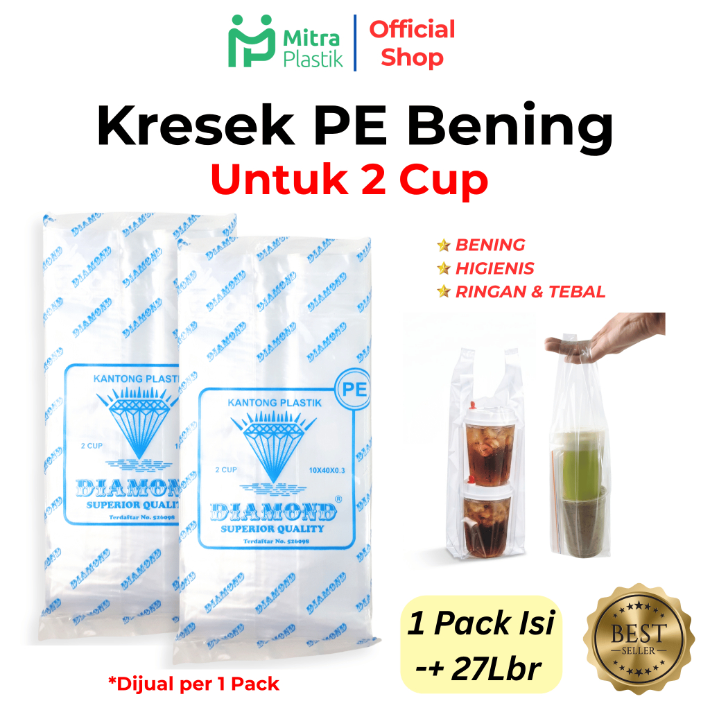 Plastik PE JUS 2 Cup Bening 10 x 40 cm Isi 27 pcs Kantong Kresek Transparan Lentur Juice Diamond