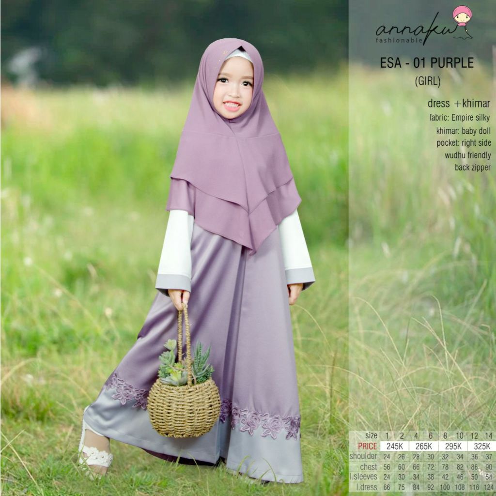 ENDOMODA annaku,Gamis anak  renda motif polos