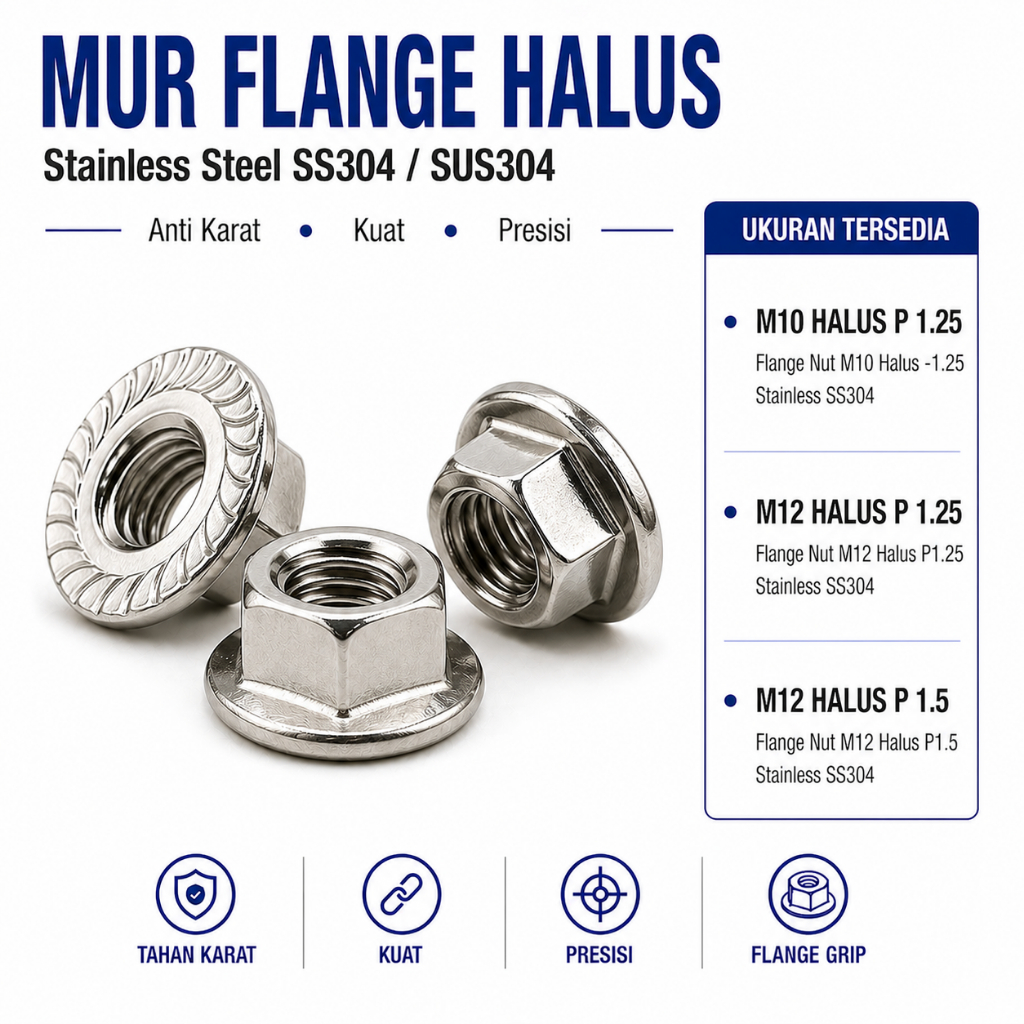 Mur Flange M10 Halus P 1.25 / Flange Nut M10 Halus -1.25 Stainless SS304