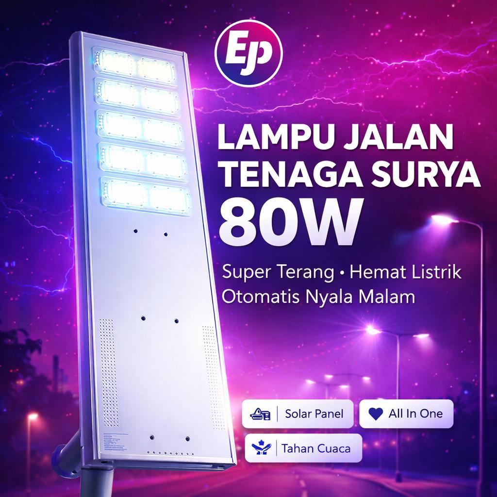 LIGHTRONIC Lampu Jalan Tenaga Surya 80W Lampu PJU Solar Cell All In One Lampu LED Outdoor Jalan Tera