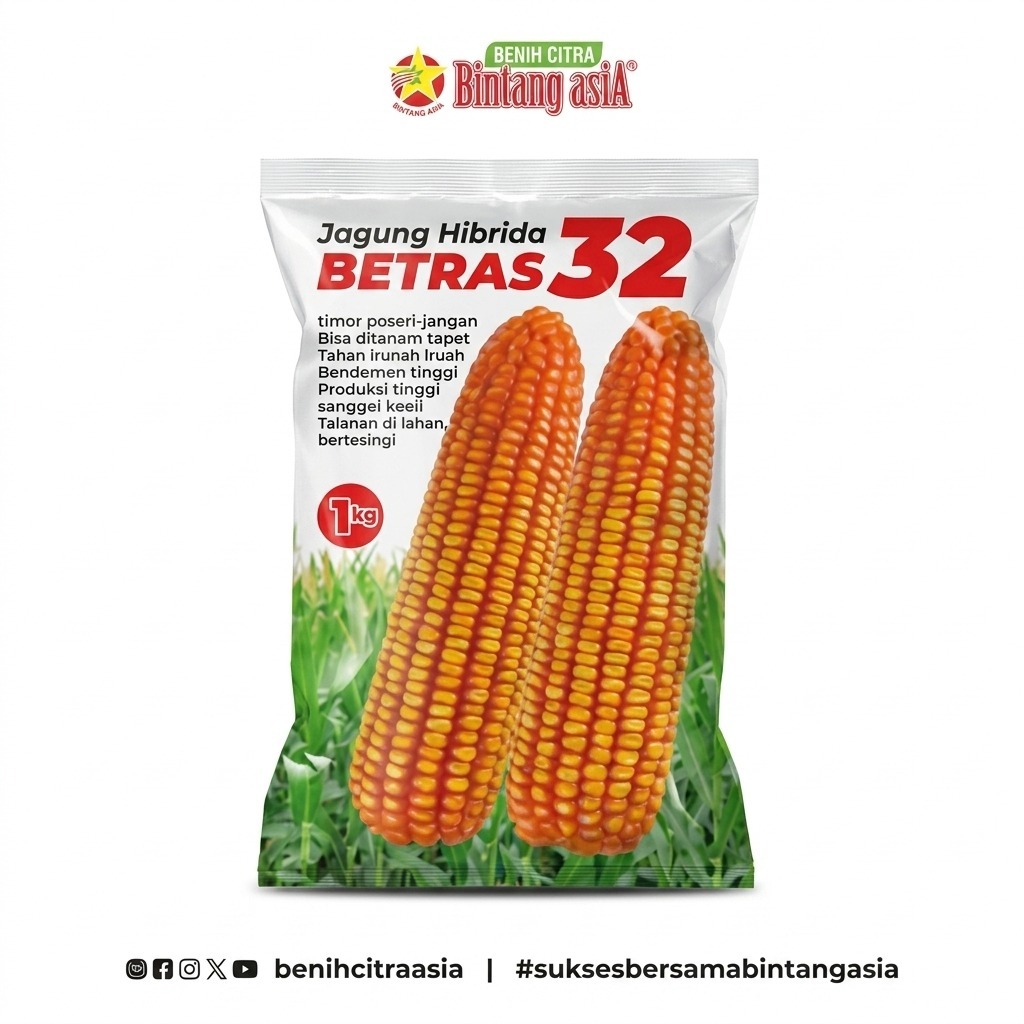 Benih Jagung Hibrida Betras 32 1KG Bintang Asia 1KG | Bibit Jagung Untuk Budidaya Lahan & Kebun