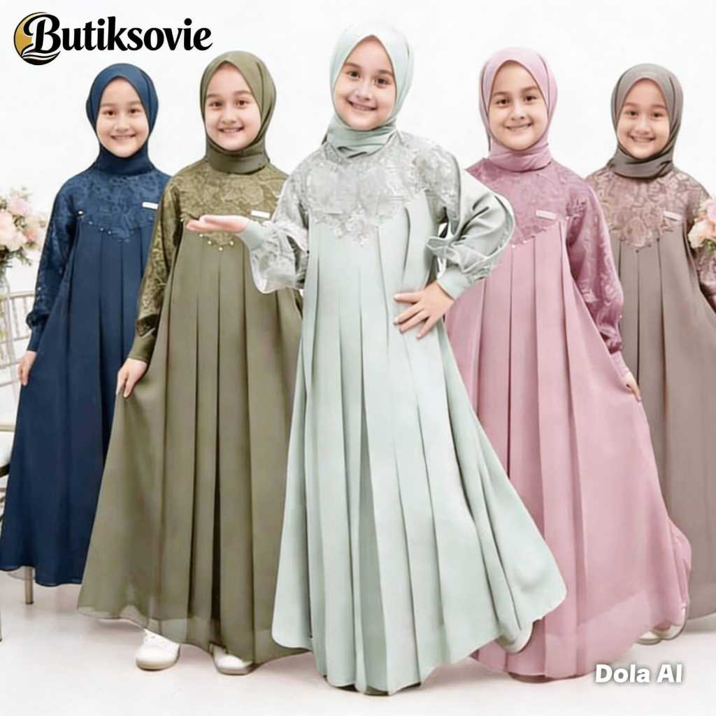 Baju Anak Perempuan Inara Bahan Crinkle mix brukat/ Gamis Fhasion Muslim Anak Brokat Usia 7-8 Tahun