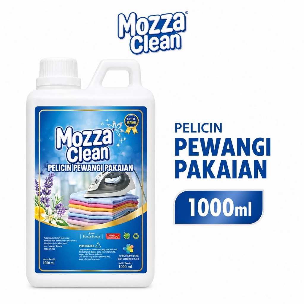 MOZZA CLEAN - Pelicin setrika & Pewangi Pakaian Premium 1L /Pewangi setrika aroma sakura, aqua fresh