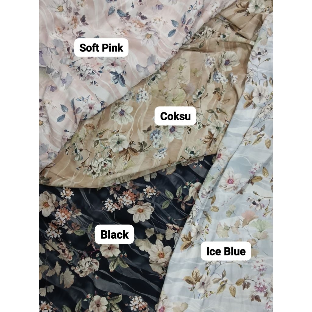 [Broptextile] Kain Rayon Viscose Print Motif Daun Bunga