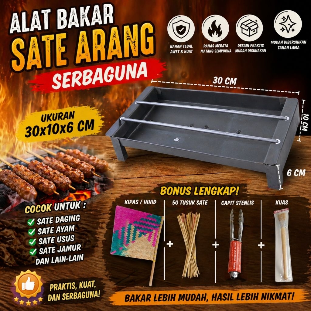 Alat Bakar Sate Arang Serbaguna | Pemanggang Sate Arang Pemanggang Sate Arang Praktis uk 30cm x 10cm