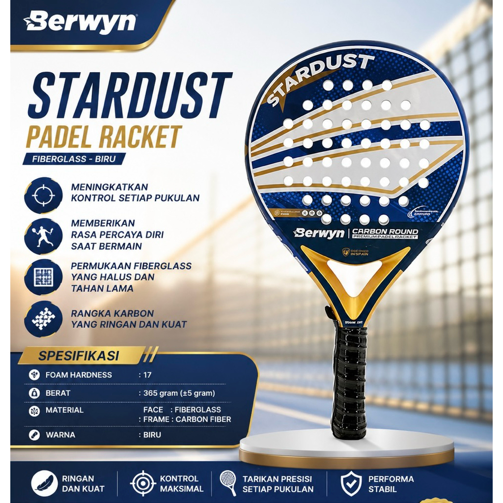 Raket Padel Fiberglass - Berwyn Stardust Biru