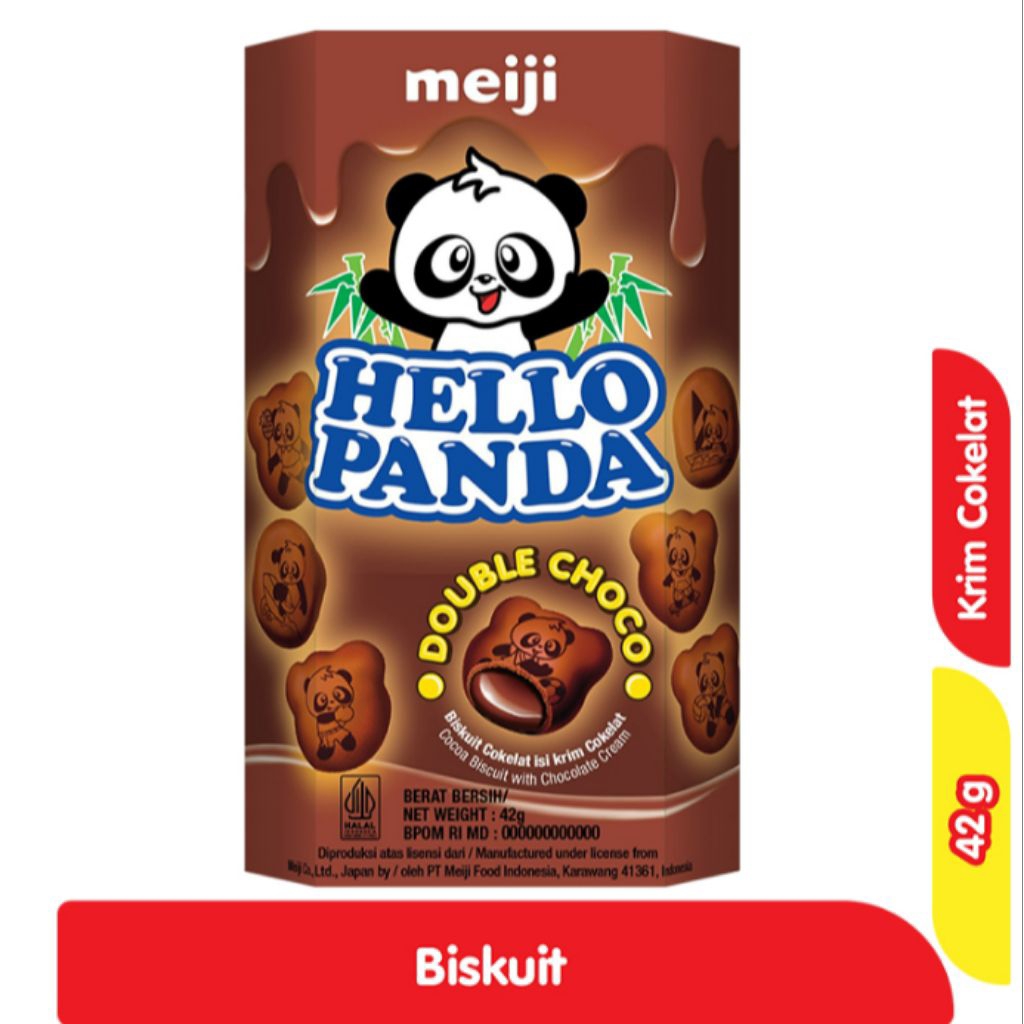 Meiji Hello Panda Biskuit Coklat 45g - Renyah, Berbentuk Panda, Isi Krim Coklat