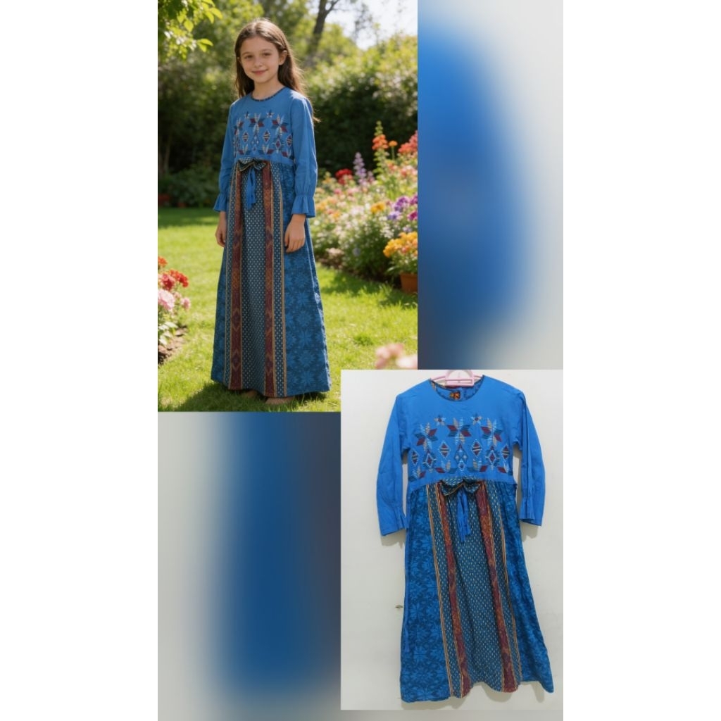 Preloved gamis anak 7- 10 tahunan biru batik Keke