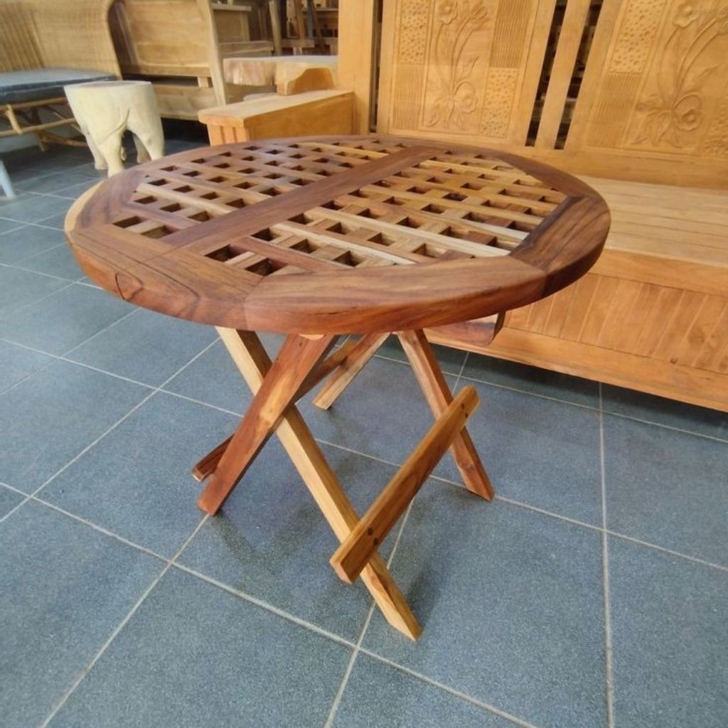 Meja Lipat Bundar Kayu Jati Minimalis –