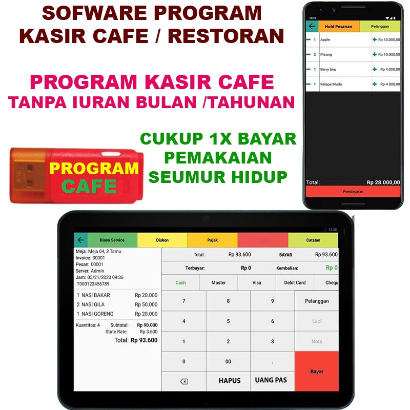 sofware program CAFE Aplikasi Kasir Android untuk Usaha restoran, cafe dll Untuk HP dan Tablet sofwa