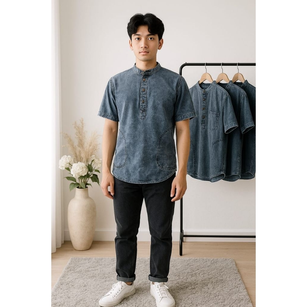 Baju Koko jeans kurta Premium Quality Kurta jeans Koko lengan pendek
