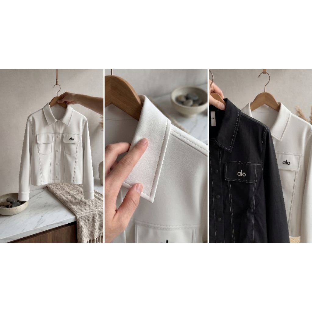 Jaket Alo Yoga Wanita Original Leather Style / Jaket Trucker Putih Crop Top Premium Quality

