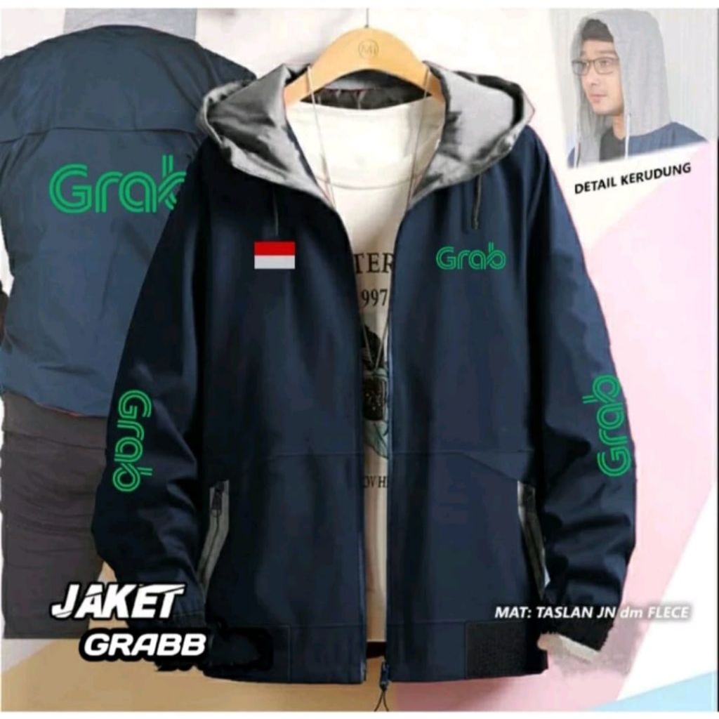 JAKET BOMBER GRAB / JAKET GRAB FOOD / JAKET GRAB BIKE / FREE NAMA BAHAN TASLAN ANTI AIR READY SIZE M