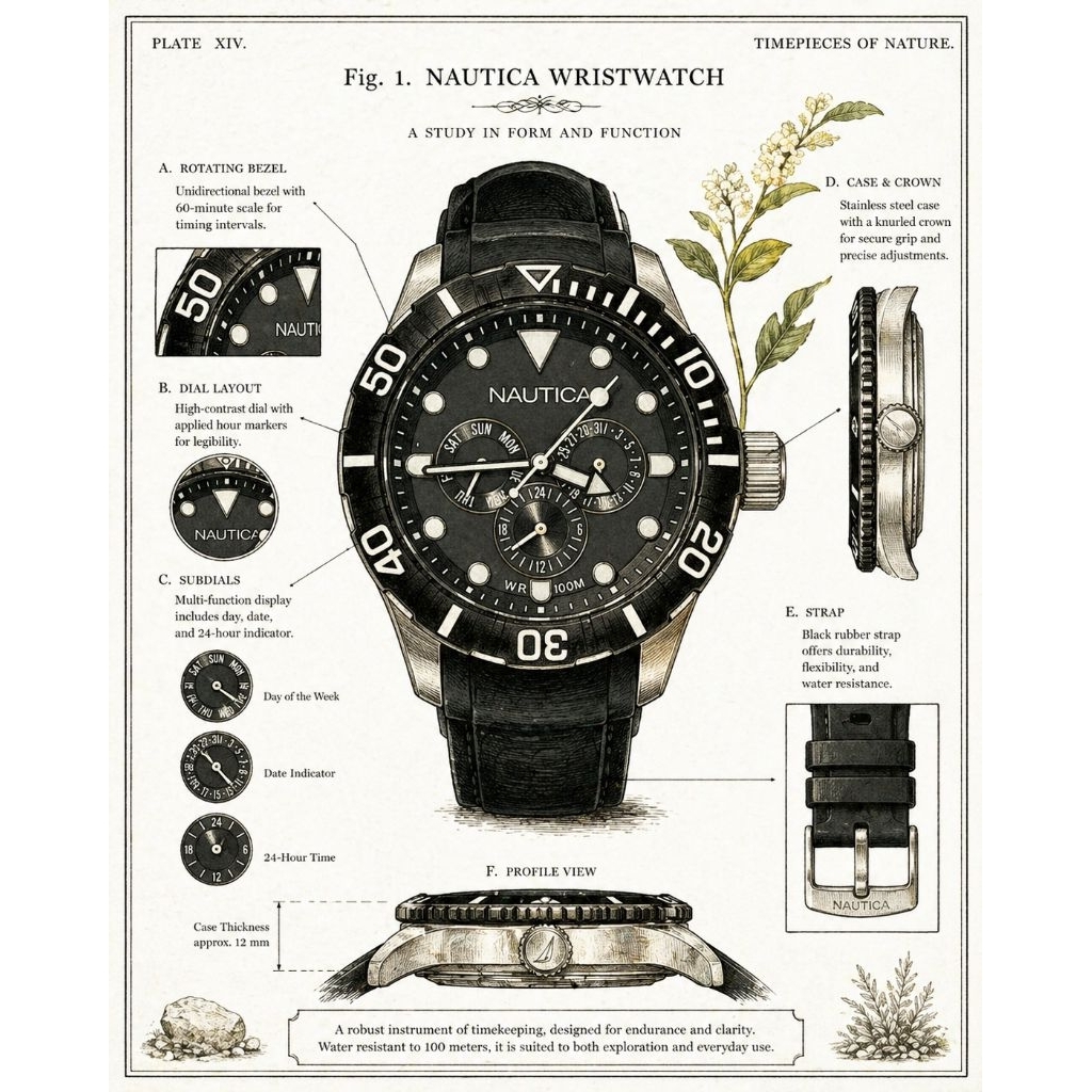 Nautica A13643G black silicon strap watches for Men