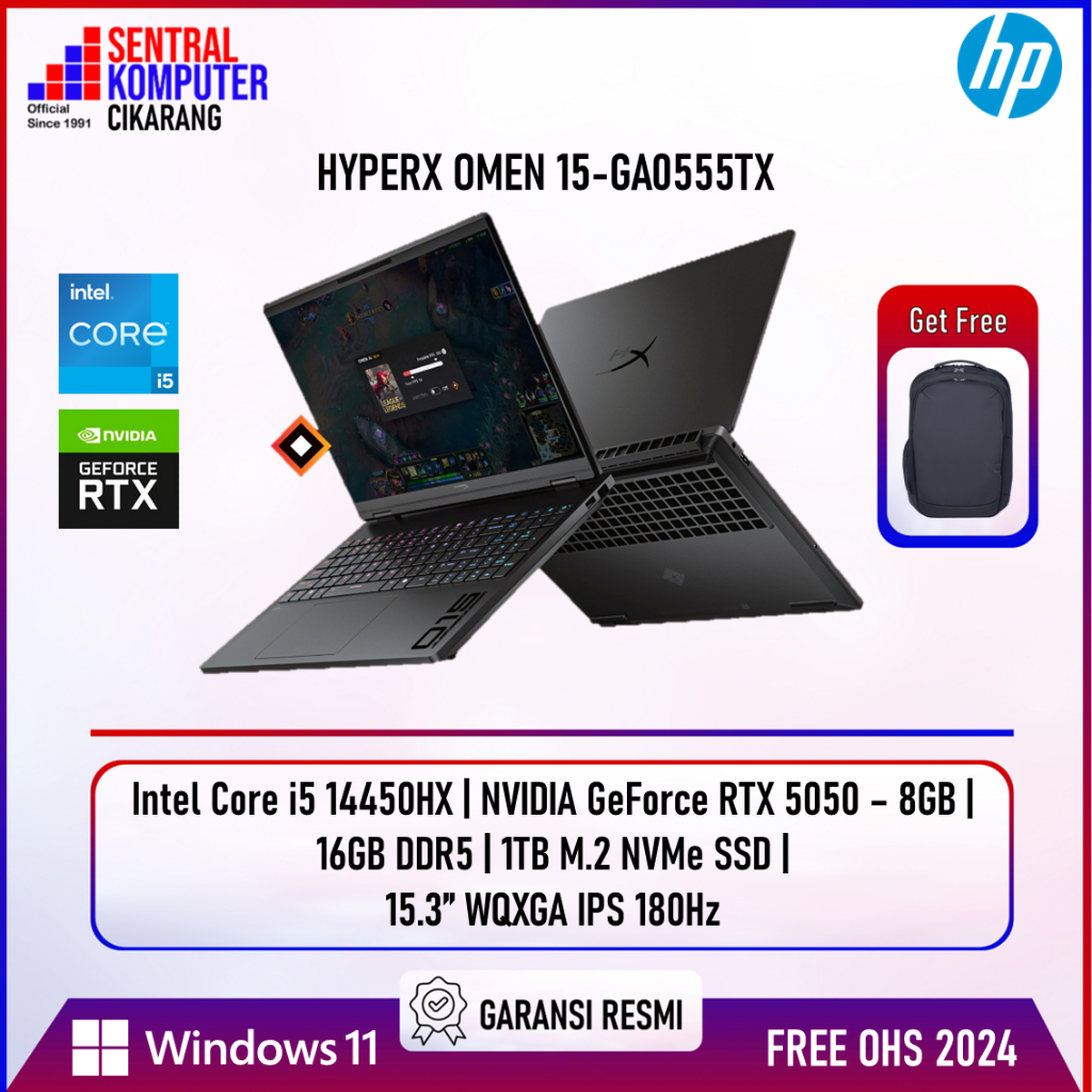 HP HyperX OMEN 15 Intel Core i5 14450HX 32GB DDR5 1TB SSD RTX5050 2.5K IPS 180Hz Win11+OHS2024