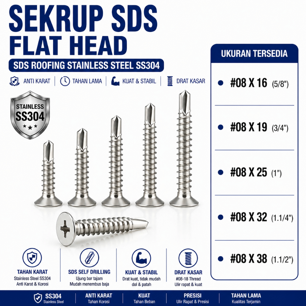 Sekrup SDS FH #08X25 / SDS Roofing #08-18 X 1 Stainless SS304