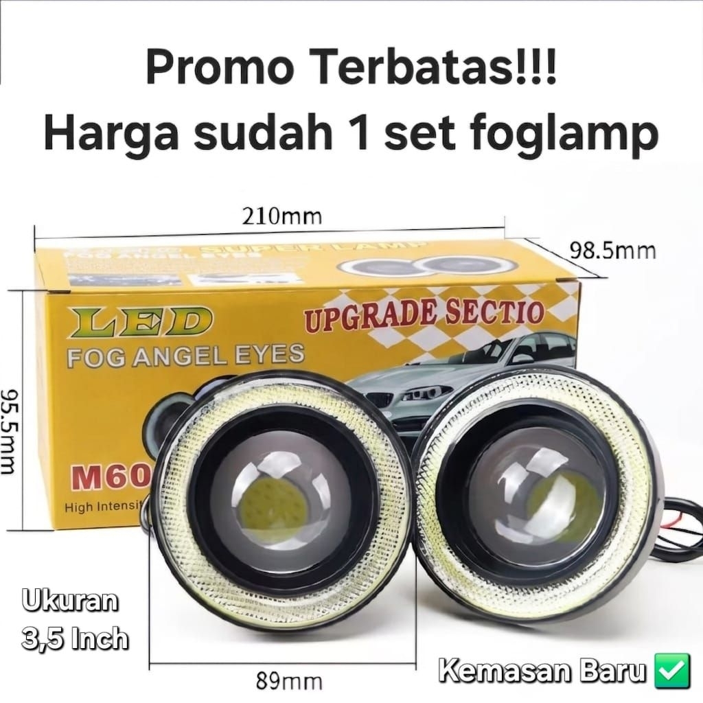 PALING MURAH LAMPU FOGLAMP LED MOBIL KABUT TEMBAK PROJEKTOR + ANGEL EYE 89 MM 2 MODE SINAR TERANG: