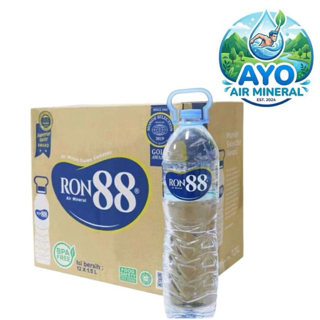 RON88 Alkaline Mineral Water 1500ml PET [ Dus isi 12 Botol Plastik ]