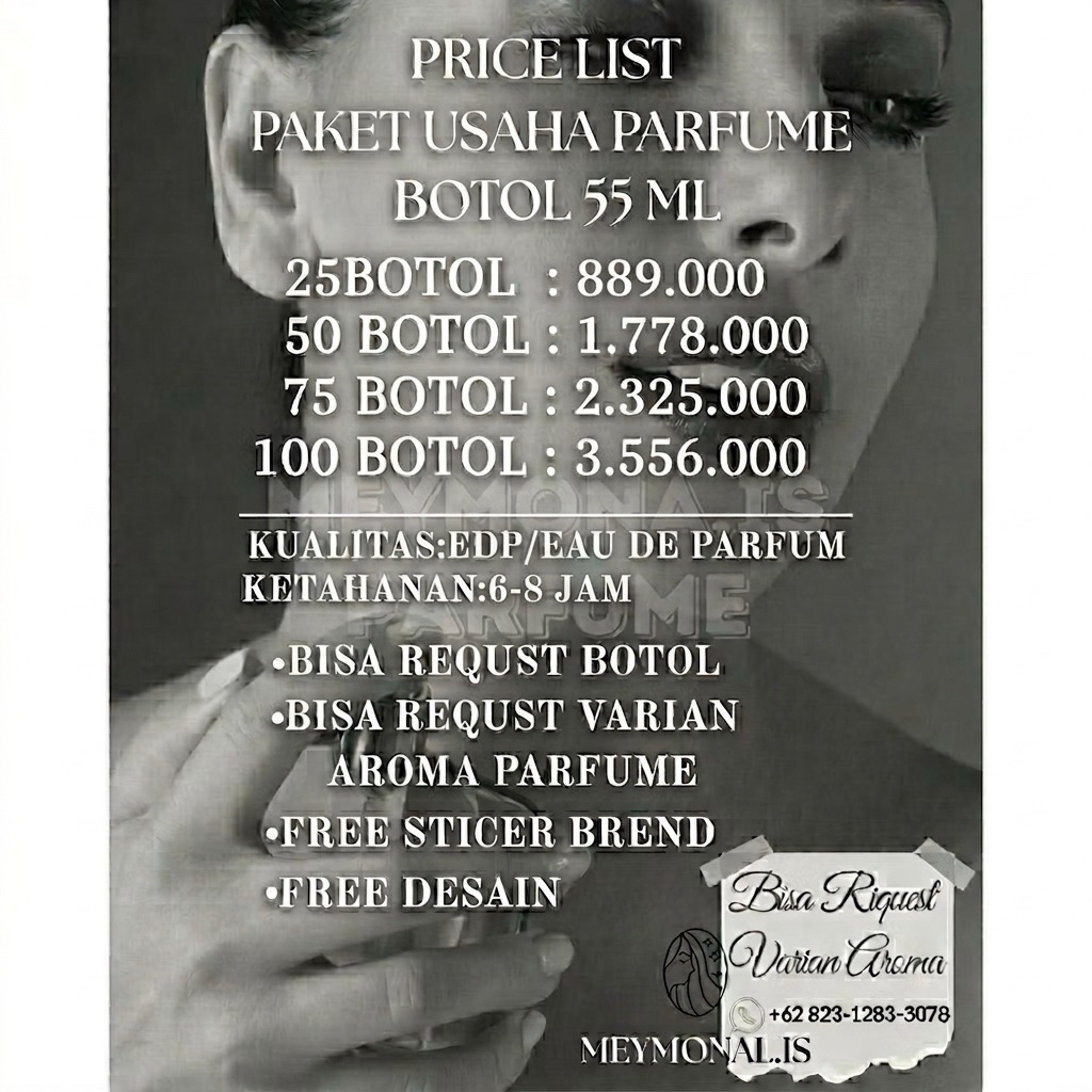Paket Usaha Maklon parfum EDP (Eau De Parfume) Custom Brand Sendiri Bebas Pilih Aroma Ketahanan 6-8 
