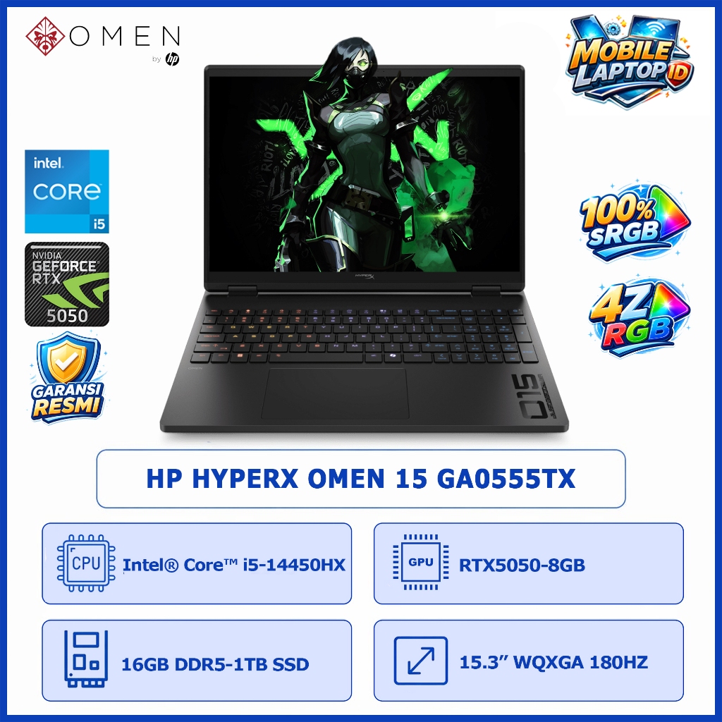 HP HyperX Omen 15 GA0555TX i5 14450HX 32GB 1TB RTX5050 8GB 15,3" WQXGA Windows 11 + Office