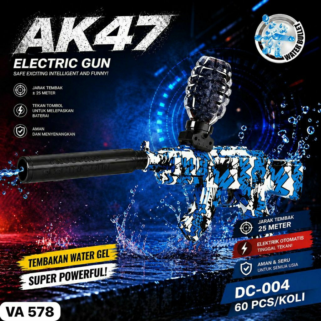 Mainan Anak AK47 Gel Blaster Elektrik / Tembakan Super Jauh 25M / Mainan Anak Tembakan Water Gel