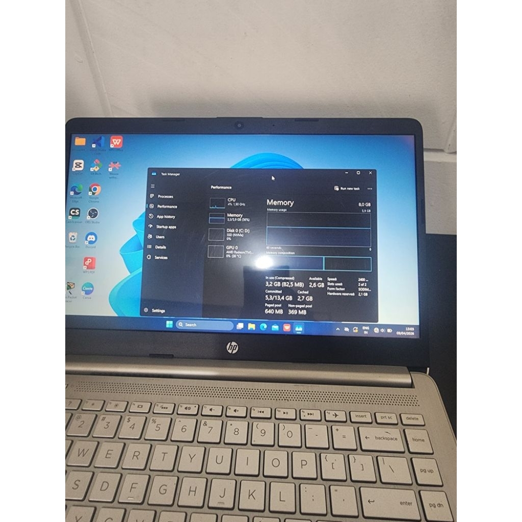 laptop hp AMD Athlon Silver 8/512gb