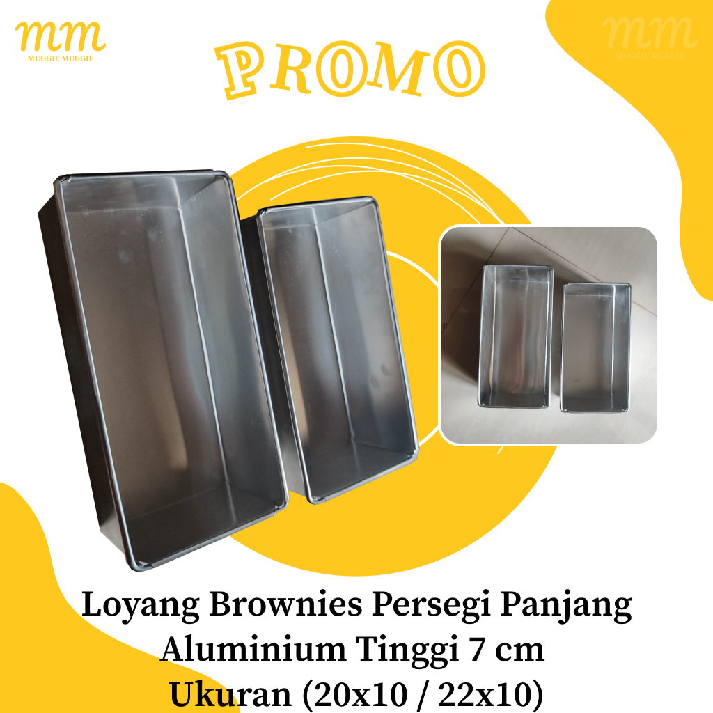 Loyang Brownies Persegi Panjang Aluminium Tinggi 7 cm – Ukuran (20x10 / 22x10)