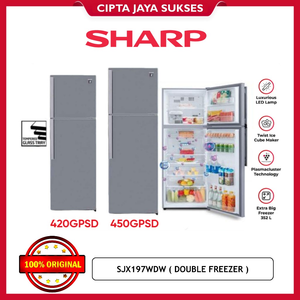 Kulkas Sharp 2 Pintu SJ 420GPSD / SJ 450GPSD Kulkas 2 Pintu Sharp Lemari Es Sharp Dua Pintu