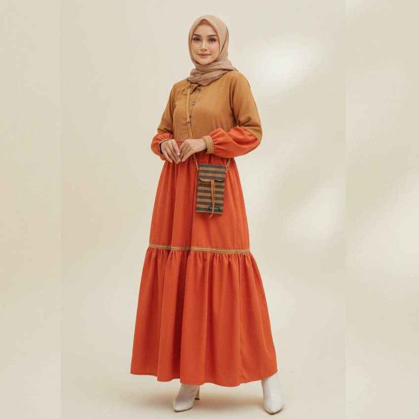 Dress Muslim Casual Modern Wanita Sheika Dress By Deriana Project Gamis Cantik Warna Teracotta