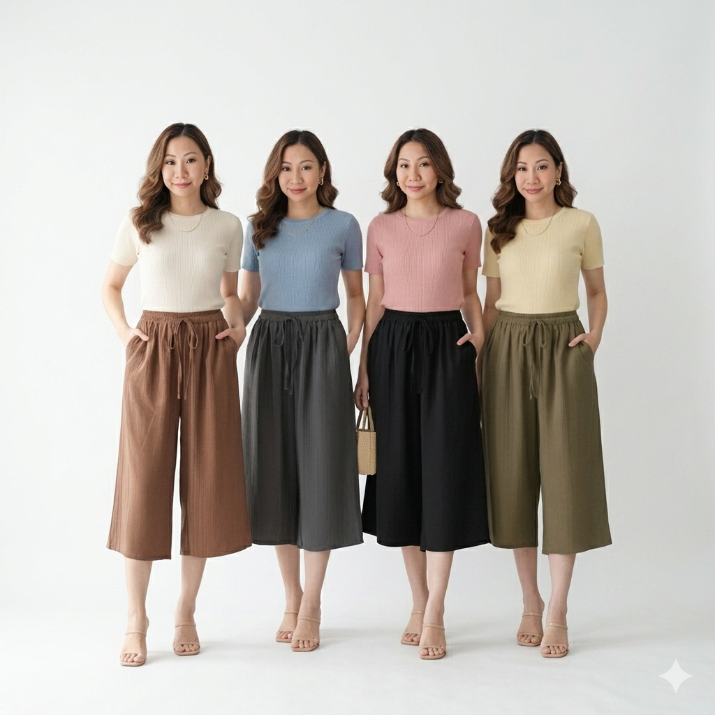 Celana Kulot Wanita Crinkle Airflow Premium 7/8 Pinggang Elastis