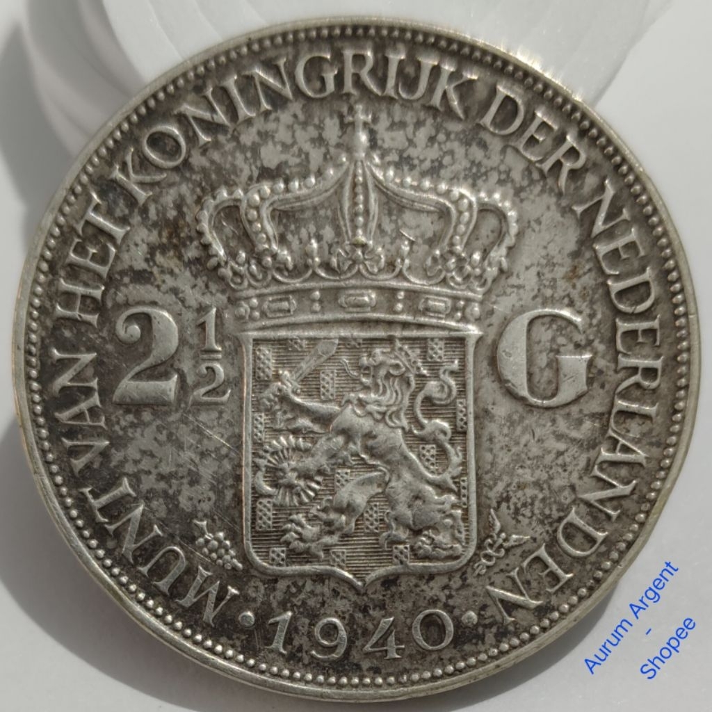 H2.5G.3-- 1 PC KOIN PERAK KUNO ASLI 2.5 GULDEN WILHELMINA TH 1940  -- SILVER COIN --