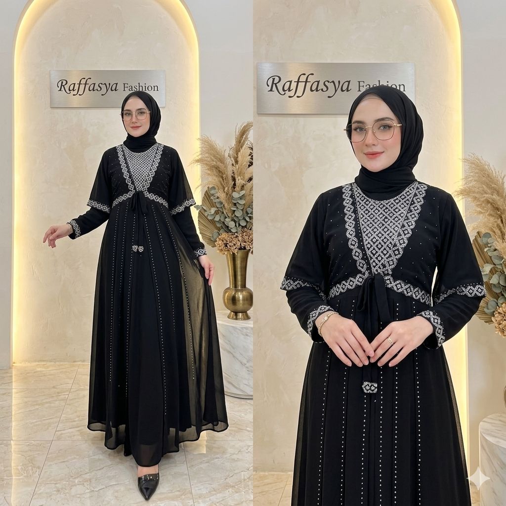 GAMIS ABAYA TURKEY BORDIR NADINE COKLAT SILVER WARNA