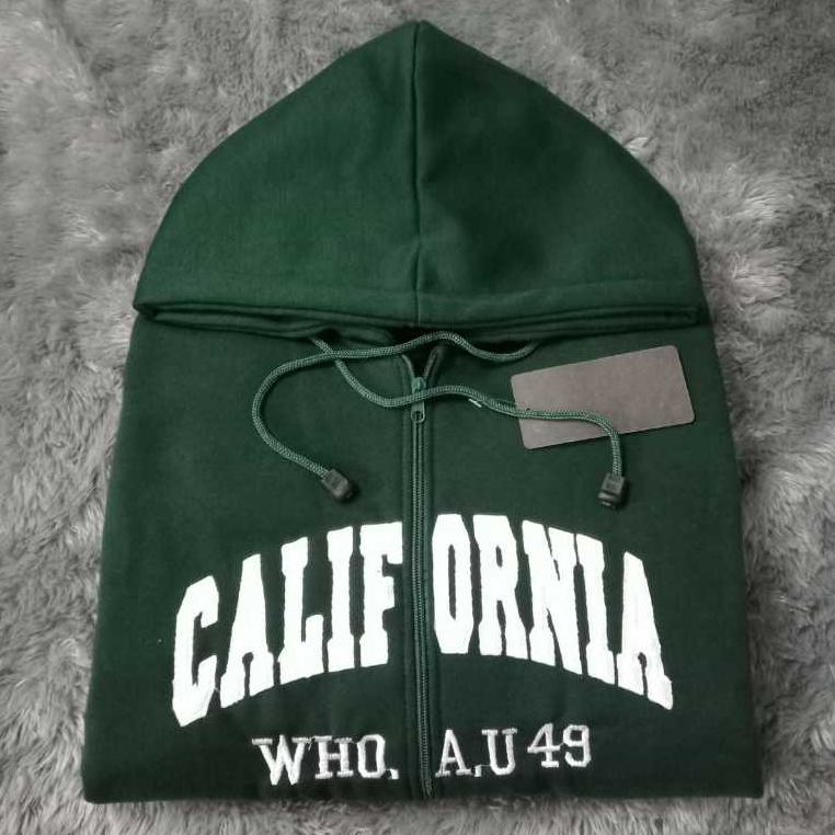 JAKET SWEATER HOODIE ZIPPER WHO.A.U CALIFORNIA HIJAU PREMIUM UNISEX