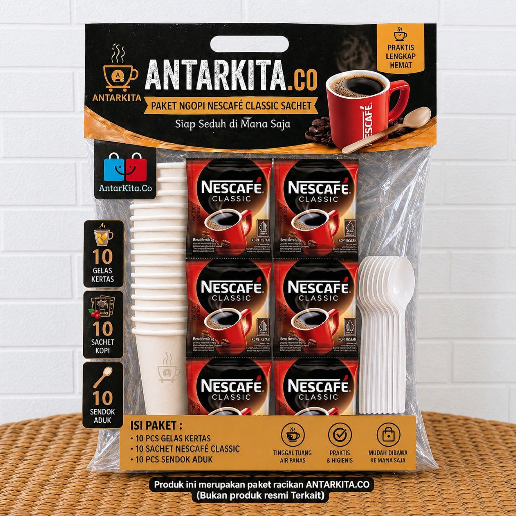 Nescafe Classic Siap Seduh Dapat Kopi+Cangkir+Sendok 10Pcs - AntarKita.Co