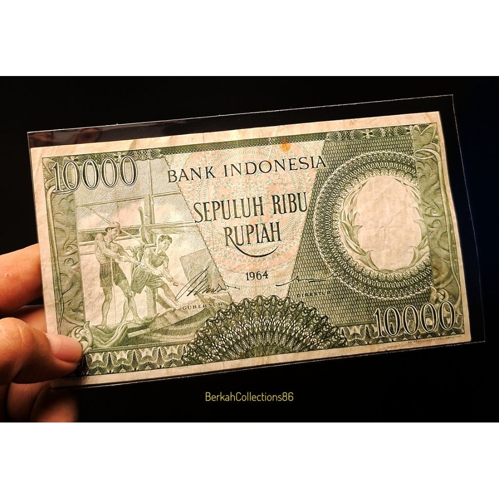 uang 10 ribu pekerja warna hijau tahun 1964 Seri X