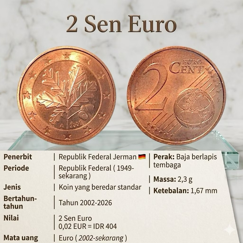 Koin 2 Cent Euro German Eth Tembaga 1999/2022 Best Produk