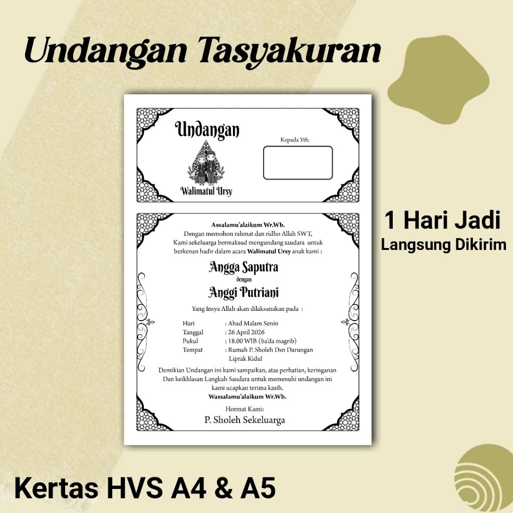 Undangan Hajatan Pernikahan, Khitan, Aqiqah, Tahlil, 7 Bulan Kehamilan, Walimatus Safar