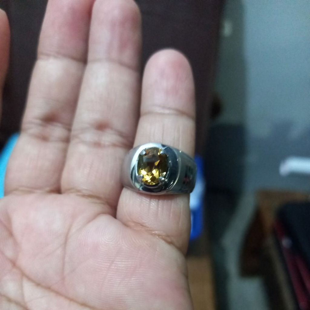 Natural Citrine ring Monel 8 ID Card