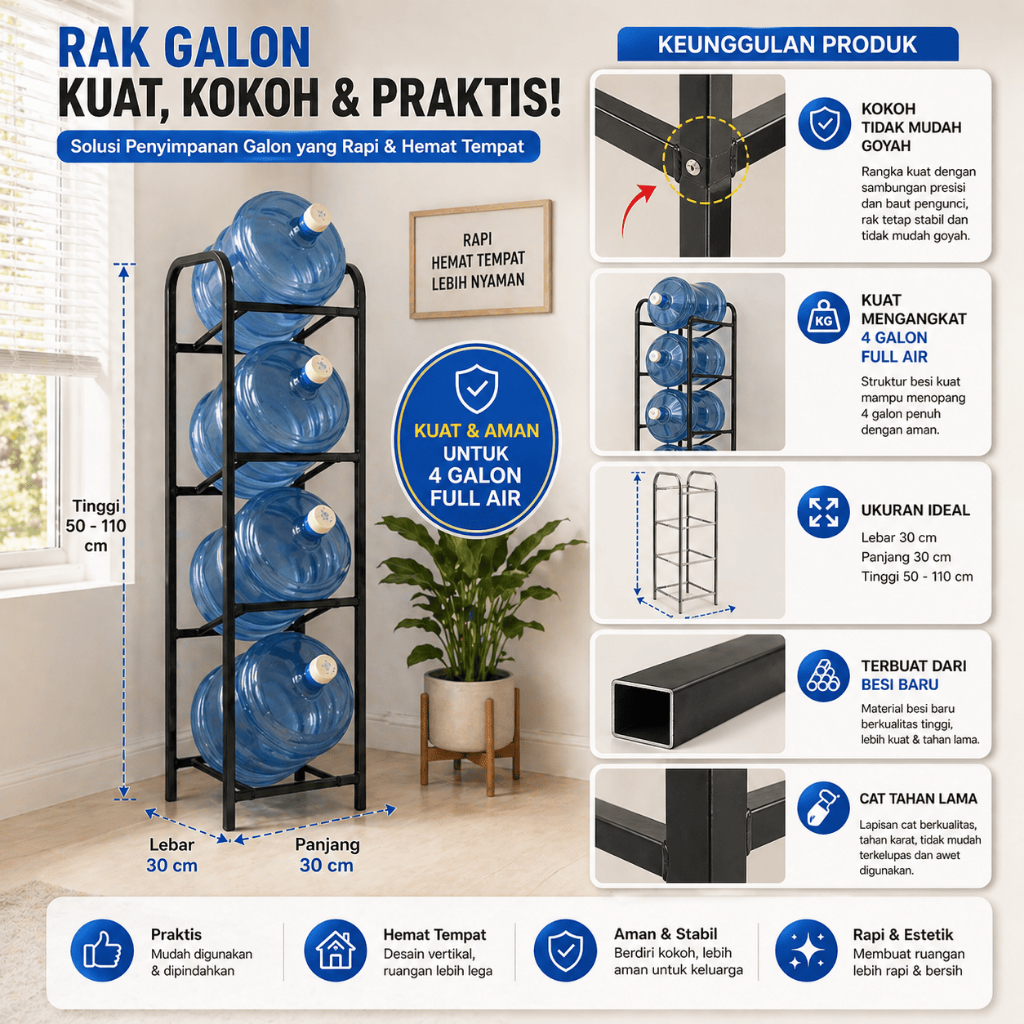 RAK GALON BESI 2/3/4 Tingkat KUAT ANTI GOYANG / MINIMALIS & PRAKTIS