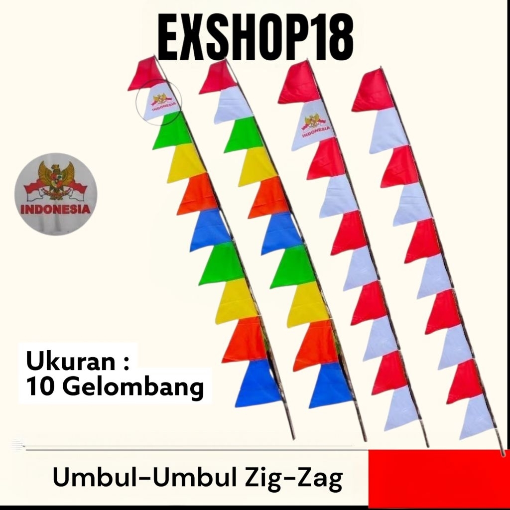 Bendera Umbul-Umbul  Merah Putih Segitiga 10 Gelombang / Umbul Umbul Warna Warni / Bendera Umbul-Umb