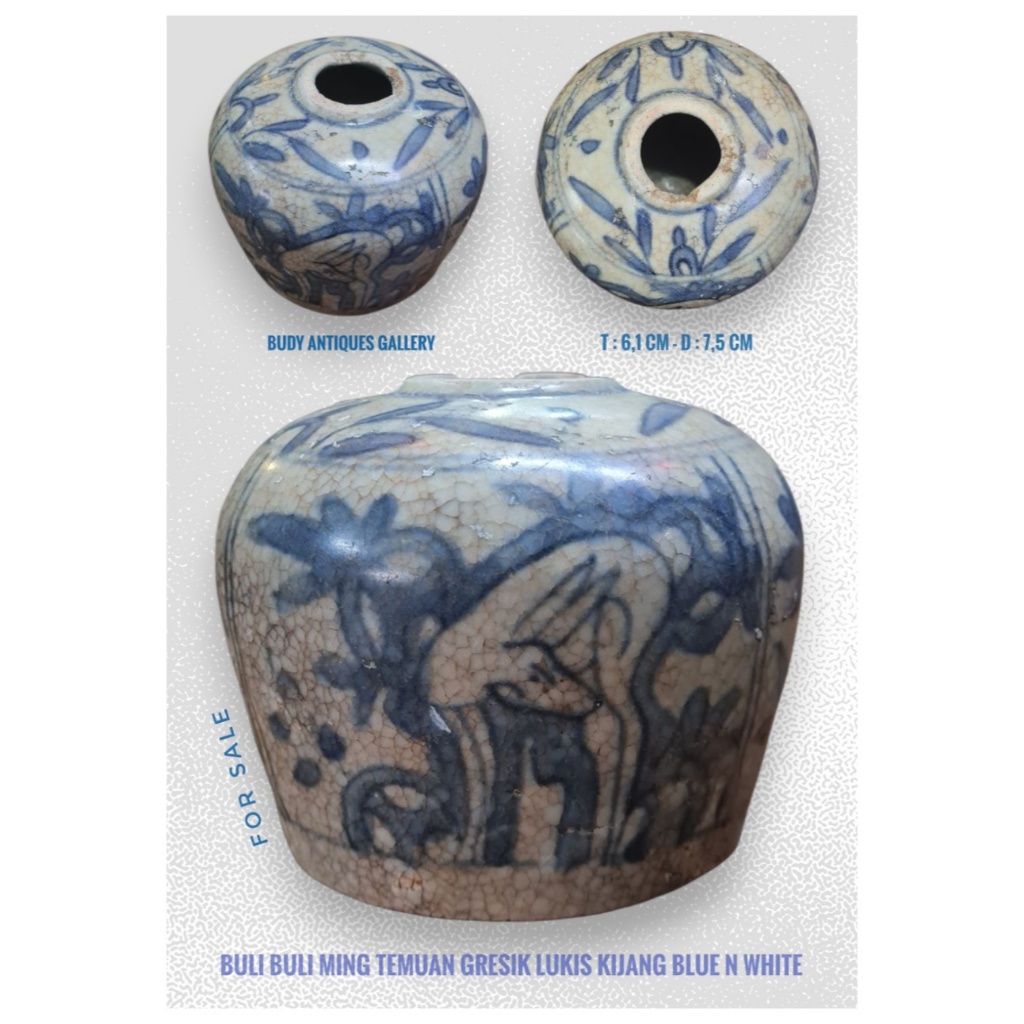 Buli Ming Dinasti Lukis Kijang Blue N White Temuan Gresik